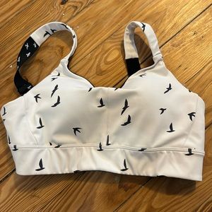 Oiselle queen bra 34C ivory with flying birds